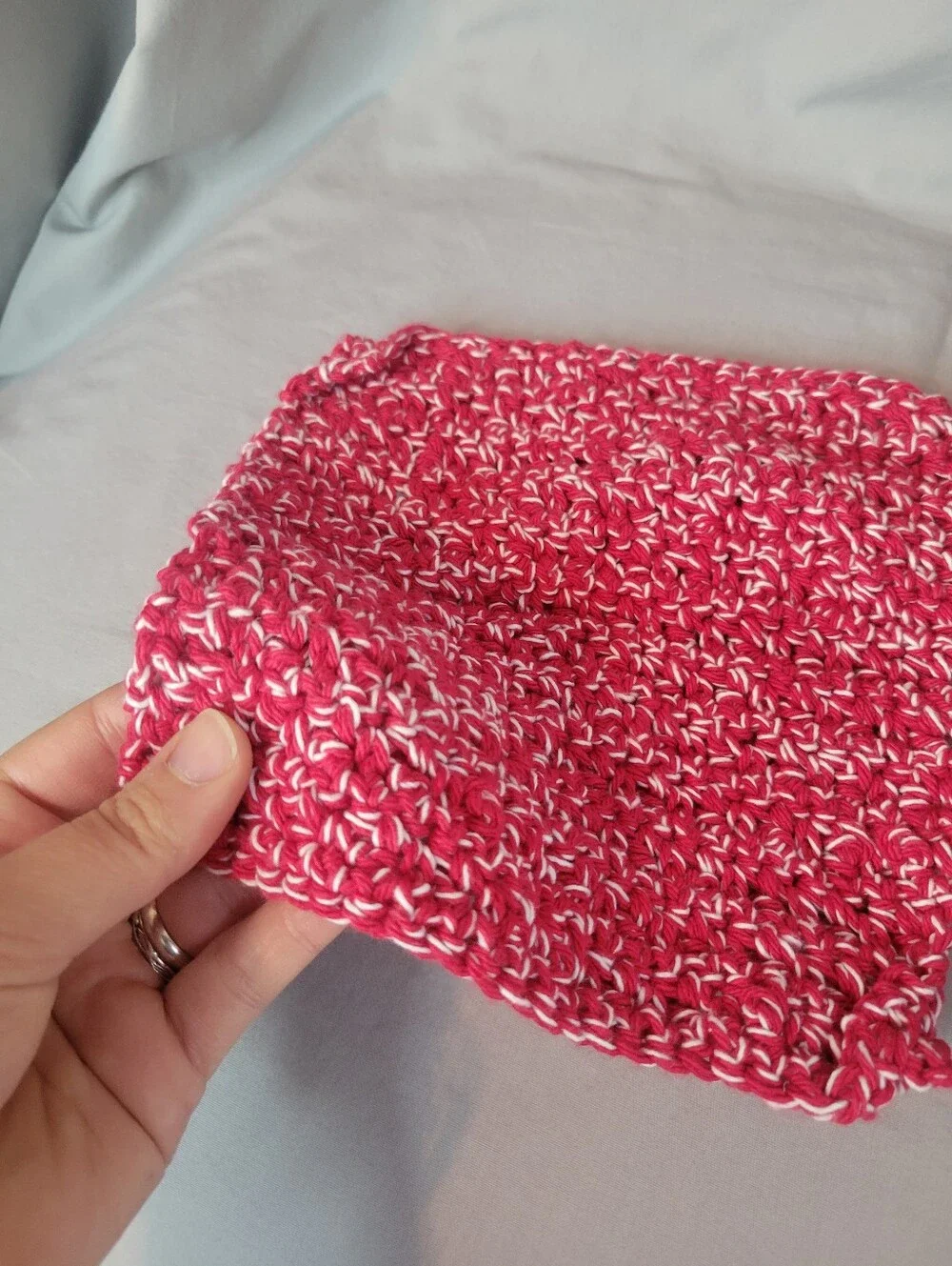 Hand Crafted Red & White Cotton Crochet Dishcloth - Kitchen Linen